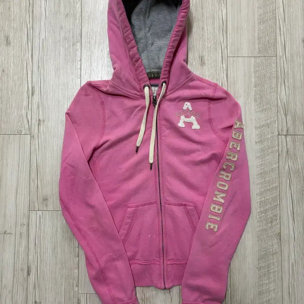 [BUNJANG] Abercrombie & Fitch Slim Fit Hoodie Zip-Up Pink XS / 아베크롬비 딱붙핏 후드집업 핑크 xs