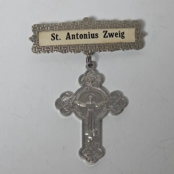 [BUNJANG] 1930s Catholic Cross Badge - Jesus and Mary Engraved Metal Emblem / 1930년대 가톨릭 십자가 뺏지 금속 천주교 예수님 성모마리아 십자가 앤