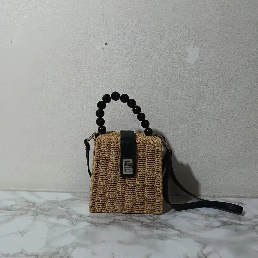 [BUNJANG] Women's Square Rattan Mini Crossbody Bag / 여성 사각 라탄 미니 크로스백 (26E48)