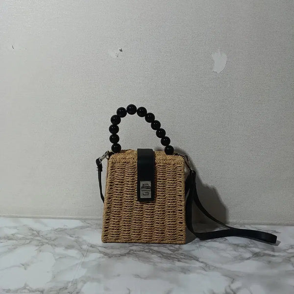 [BUNJANG] Women's Square Rattan Mini Crossbody Bag / 여성 사각 라탄 미니 크로스백 (26E48)