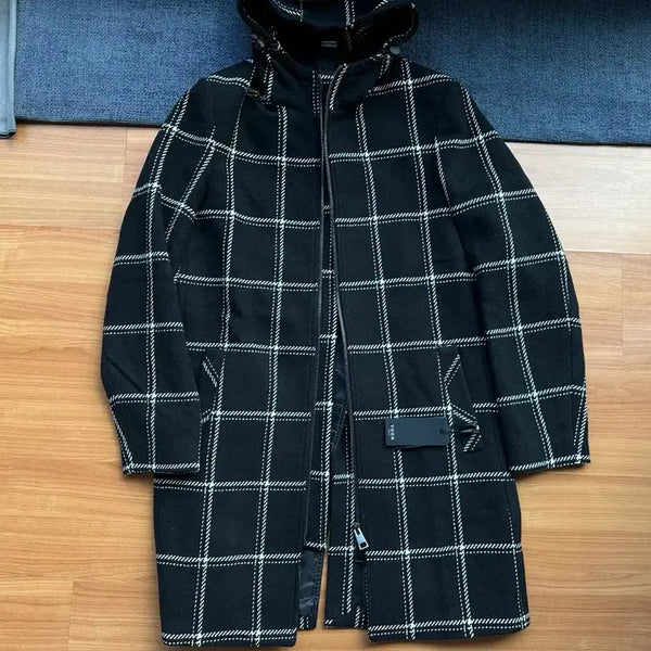 [BUNJANG] Yoon Luxury Italian Wool Check Hooded Coat / 윤(YOON) 개체 최고 이태리 명품 체크 후드 코트 새상품급