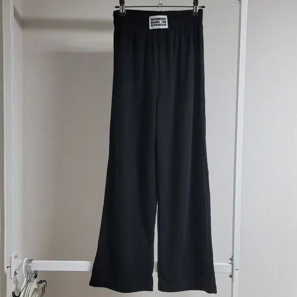 [BUNJANG] Black Banding Logo Wide Pants / 블랙 밴딩로고 차르르 팬츠