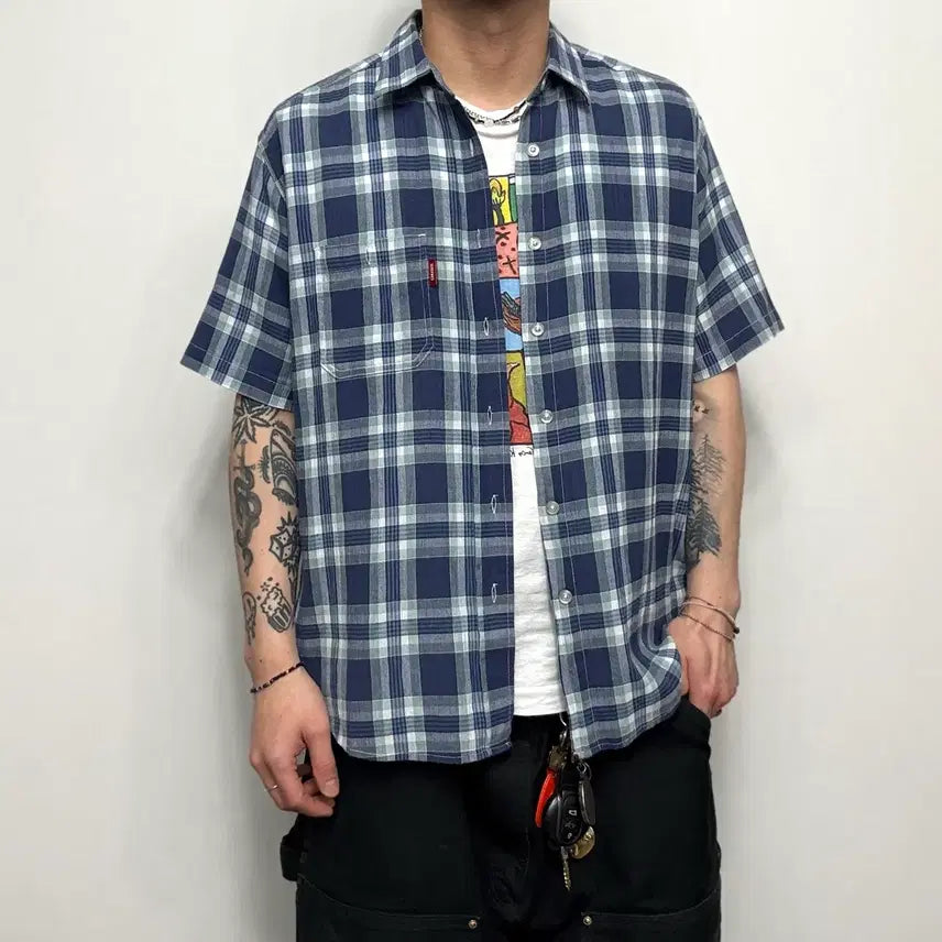 [BUNJANG] Converse Vintage Check Short Sleeve Shirt / Converse 컨버스 빈티지 체크 반팔셔츠