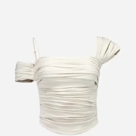 [BUNJANG] Harliehan Pleats Jersey Top Ecru / 할리한 플리츠저지탑