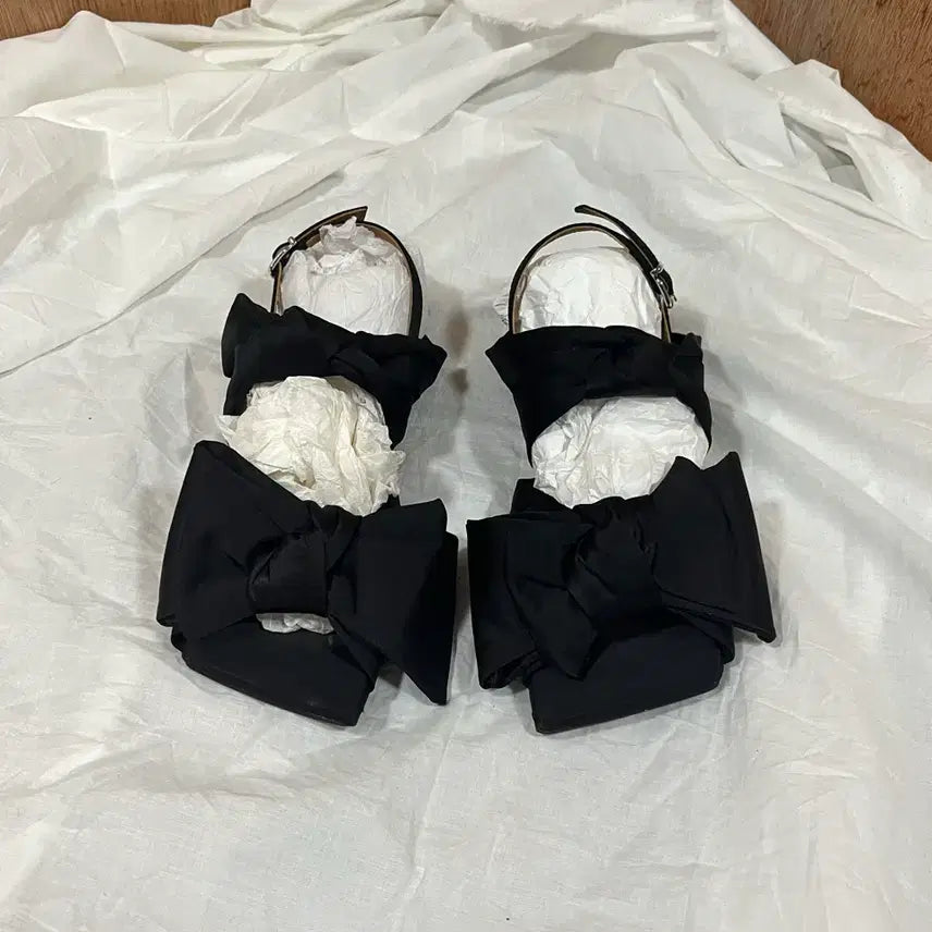 [BUNJANG] Ganni Black Big Bow Slingback Ballerina Flats Size 37 / 가니 블랙 빅 보우 슬링백 플랫