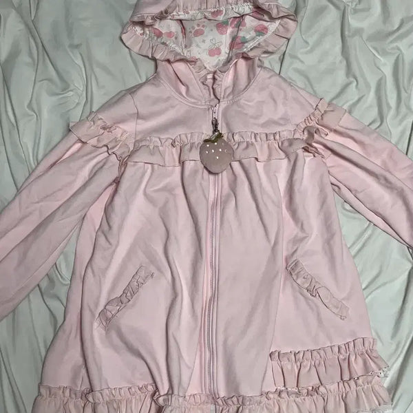 [BUNJANG] Two Alice Strawberry Pink Zip-Up Hoodie / 투앨리스 딸기 핑크 서브컬쳐 지뢰계 양산형 집업