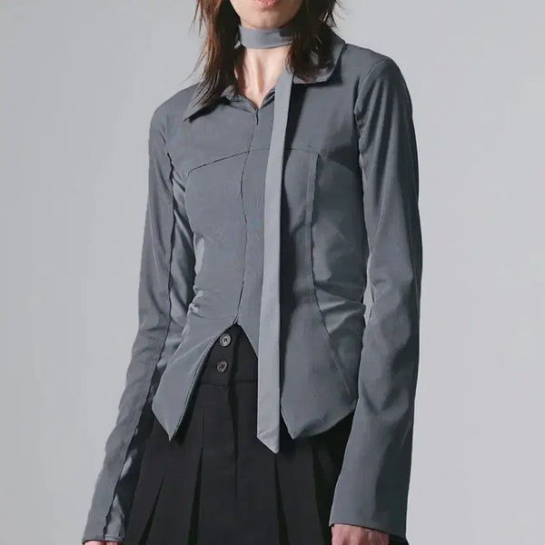[BUNJANG] NACHE TIE JERSEY SHIRT ZIP-UP BLUE GRAY / 나체 TIE JERSEY SHIRT ZIP-UP BLUE GRAY