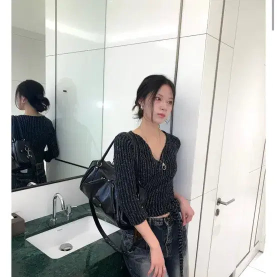 [BUNJANG] HI-ONECE Women's E.O. Marl 7-Part Wrap Knit / [하이원스] 여성 이오 보카시 7부 랩 니트