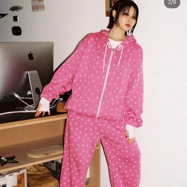 [BUNJANG] Minjiena Smile Hoodie Zip-up Pink / 민지에나 minjiena 스마일 후드집업 핑크