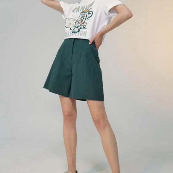 [BUNJANG] LANVIN Collection Pin-Tuck Half Slacks Pants Khaki Green / 한섬 랑방컬렉션 LANVIN 핀턱반바지 하프 슬랙스팬츠 카키그린