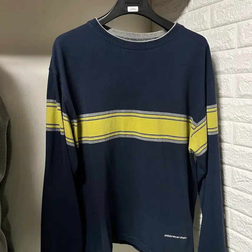 [BUNJANG] Design United PK Line Long Sleeve T-Shirt Navy / [L]디네댓 PK line 롱슬리브 티 네이비