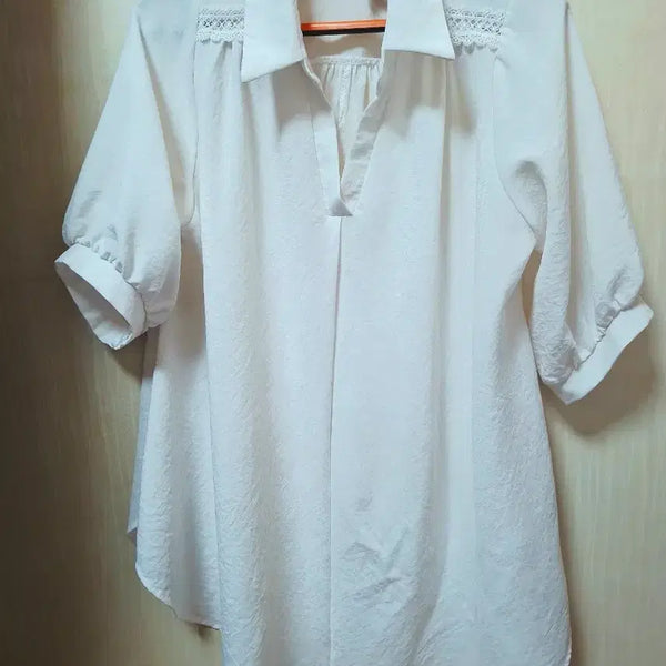 [BUNJANG] White Lace Collar Short Sleeve Blouse / 화이트 레이스 카라 반팔 블라우스