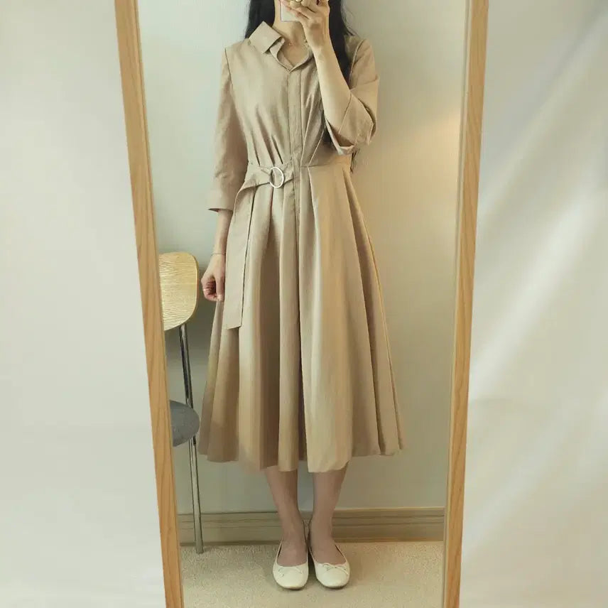 [BUNJANG] SUECOMMA BONNIE Women's Belted Flare Dress / (55)수스 여성 카라 반팔 밸티드 플레어 원피스 하객룩 K1W3237