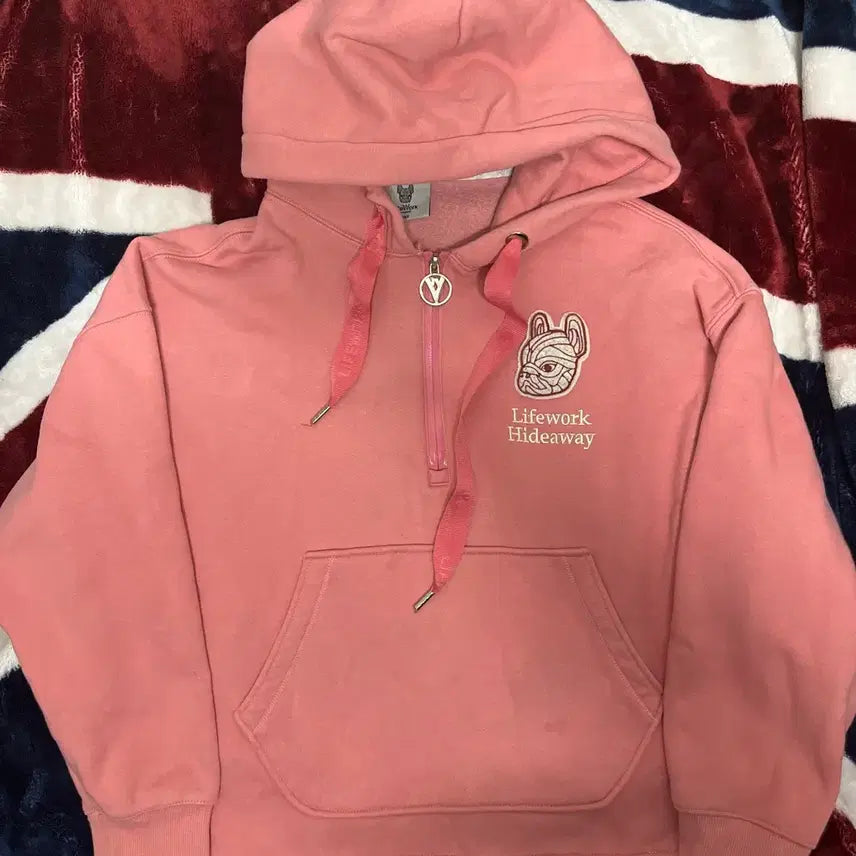 [BUNJANG] LIFEWORK Heidiway French Bulldog Hoodie Pink Free Size / 라이프워크 하이디웨이 기모 후드티 (Free) 사이즈