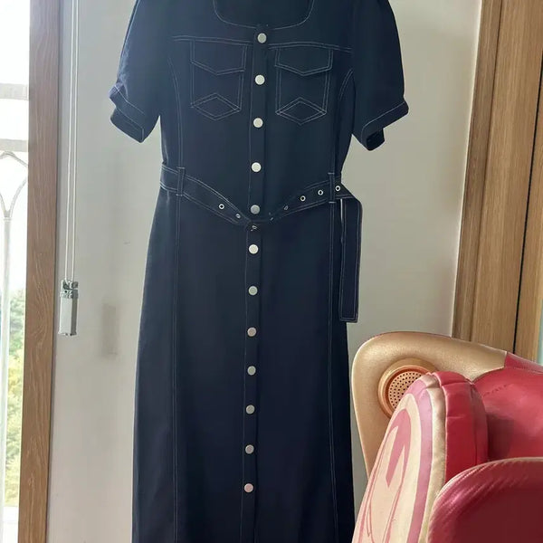 [BUNJANG] Yuggeol Square Neck Stitch Dress / 육걸 스퀘어넥 스티치 원피스~!!(새상품)