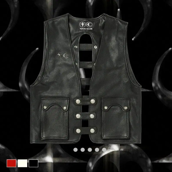 [BUNJANG] Thug Club Goat Skin Leather Vest Black Size 3 / 떠그클럽 Goat skin leather vest 블랙 3사이즈