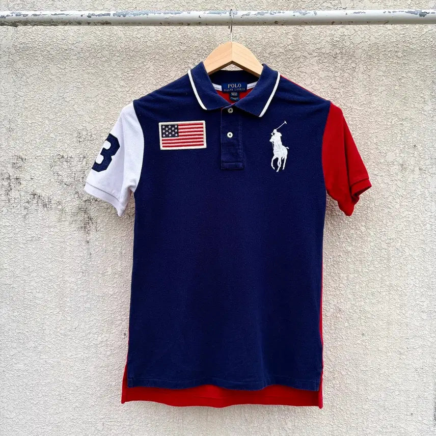 [BUNJANG] Polo Ralph Lauren Big Pony USA Flag Patch Short Sleeve Polo Shirt (Kids) / S)폴로 랄프로렌 치프키프 빅포니 성조기 패치 반팔 카라티