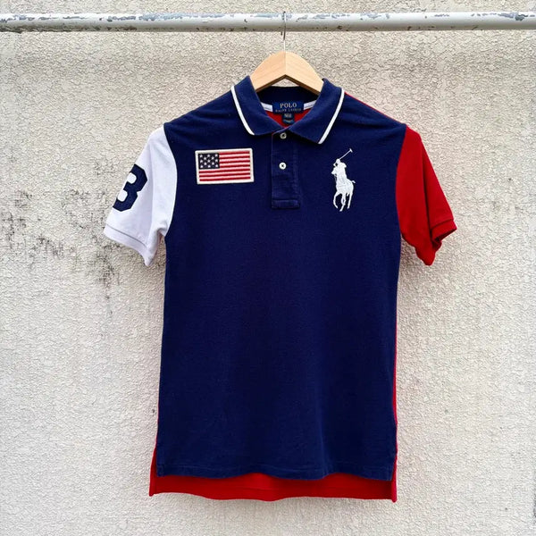 [BUNJANG] Polo Ralph Lauren Big Pony USA Flag Patch Short Sleeve Polo Shirt (Kids) / S)폴로 랄프로렌 치프키프 빅포니 성조기 패치 반팔 카라티