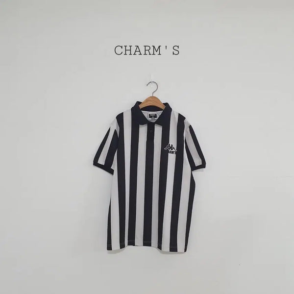 [BUNJANG] Kappa x Charm's Stripe Short Sleeve Polo Shirt (Size M) / 세일)No.26050216 카파 CHARM'S 콜라보 스트라이프 반팔티