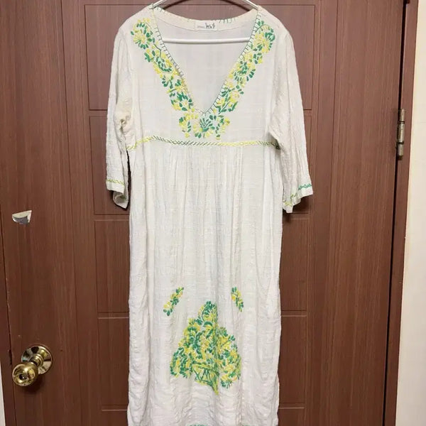[BUNJANG] TT & COMPANY Embroidery Long Dress Vintage / 히피 모리걸 하구미 일본 빈티지 티티카카 자수 원피스