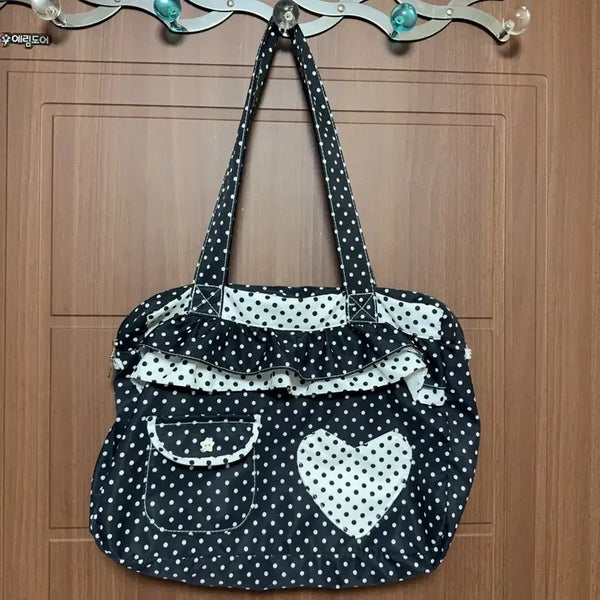 [BUNJANG] Morrigan Hagumi Polka Dot Frill Hand Tote Bag / 모리걸 하구미 빈티지 갸루 도트무늬 프릴 핸드 토트백 모리 가방