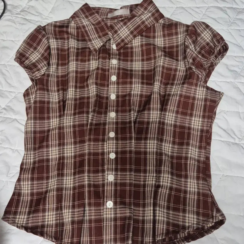 [BUNJANG] Red Check Puff Blouse / 레드 체크 퍼프 블라우스
