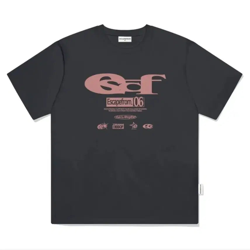 [BUNJANG] ESCAPEFROM Logo Collage Charcoal Short Sleeve T-Shirt / 이스케이프프롬 로고 콜라주 차콜 반팔티