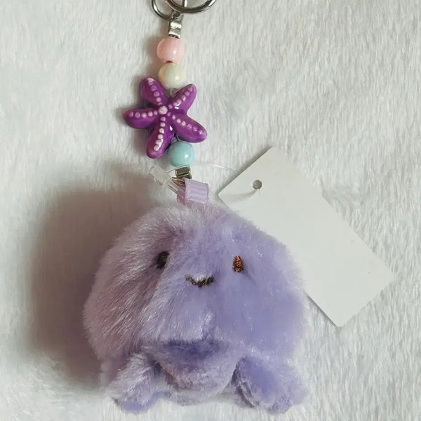 [BUNJANG] Purple Jellyfish Plush Keychain with Starfish and Beads / 세일!! 짱귀여운 보라색 해파리 인형 키링
