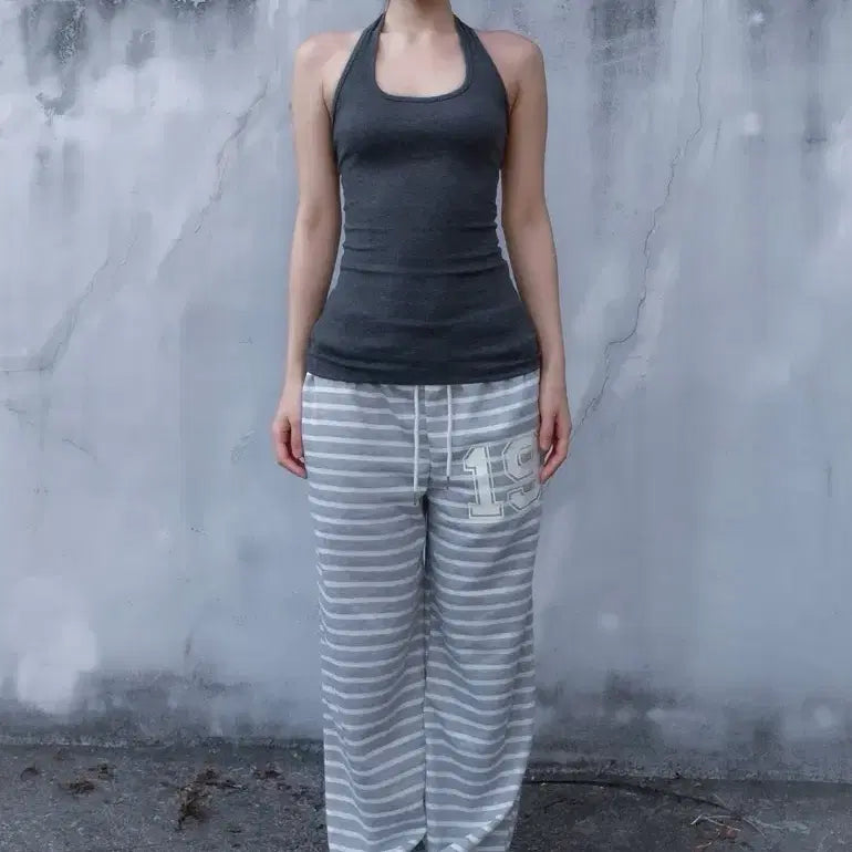 [BUNJANG] Aloha Project Halter Neck Sleeveless Top - Charcoal / 알로하프로젝트 홀터넥 나시 - 차콜