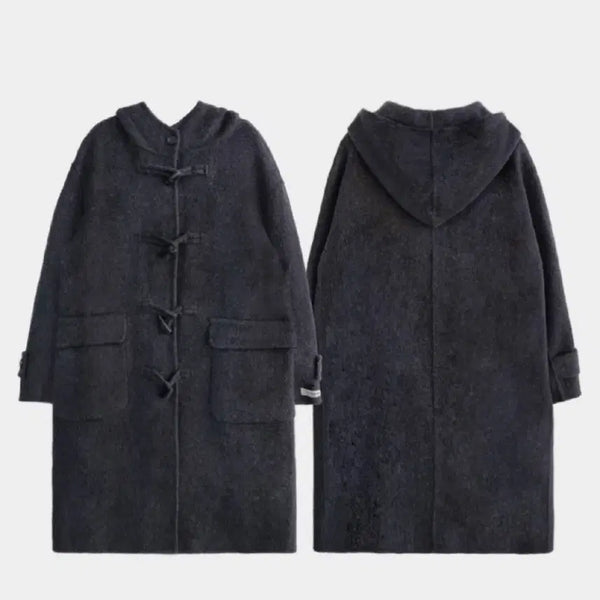 [BUNJANG] Abain Mild Oversized Long Handmade Duffle Coat Charcoal / 어베인 롱 떡볶이 코트