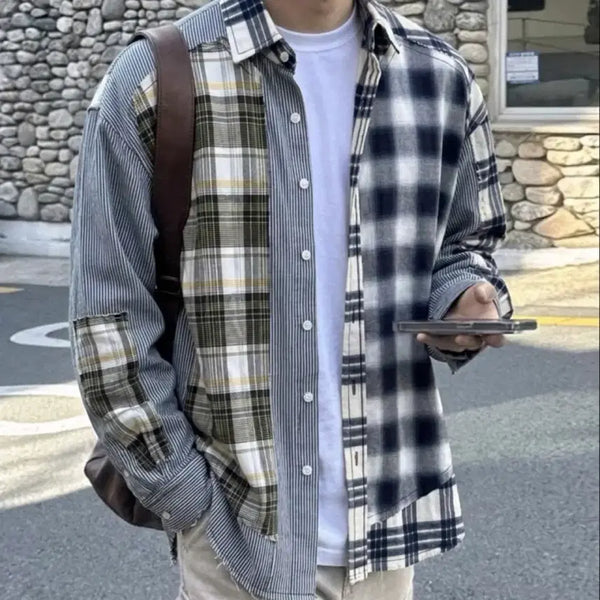[BUNJANG] Men's Rough Check Shirt Free Size / (노매뉴얼) 남자 러프 체크셔츠 F