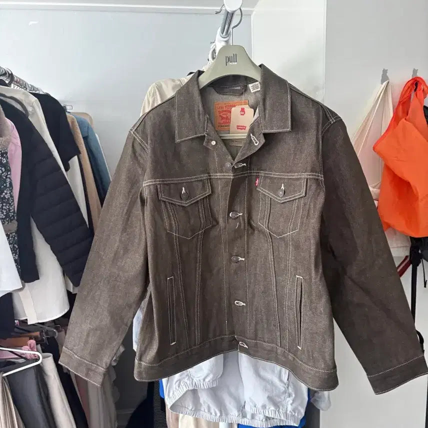 [BUNJANG] Levi's Olive Denim Trucker Jacket / 리바이스 브라운 데님 트러커 자켓