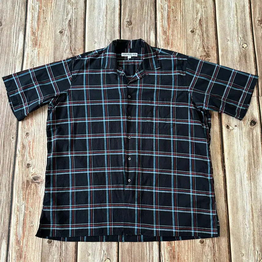 [BUNJANG] Individualized Shirts Open Collar Black Check Cotton Shirt L / 인디비주얼라이즈드셔츠 오픈카라 블랙 체크 셔츠 L사이즈
