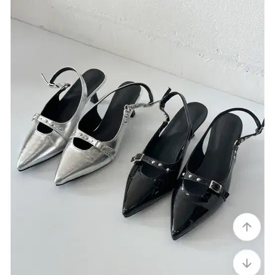 [BUNJANG] Drawer Attention Metallic Studded Slingbacks / 에이블리 드로우어텐션 메탈릭 스터드 슬링백