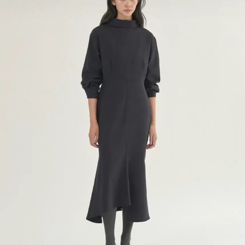 [BUNJANG] High Neck Mermaid Dress Navy / 리턴 하이넥 머메이드 원피스 네이비