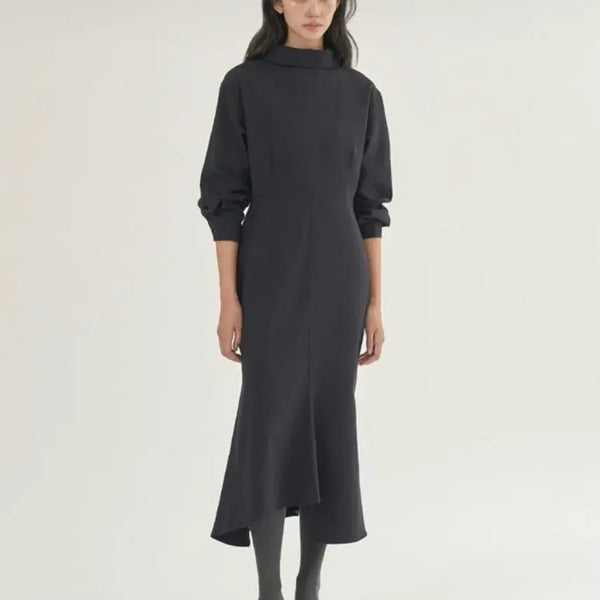 [BUNJANG] High Neck Mermaid Dress Navy / 리턴 하이넥 머메이드 원피스 네이비