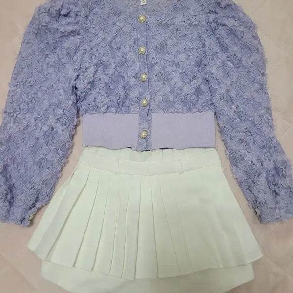 [BUNJANG] Purple Lace Puff Sleeve Cardigan / 보라 레이스 퍼프 가디건