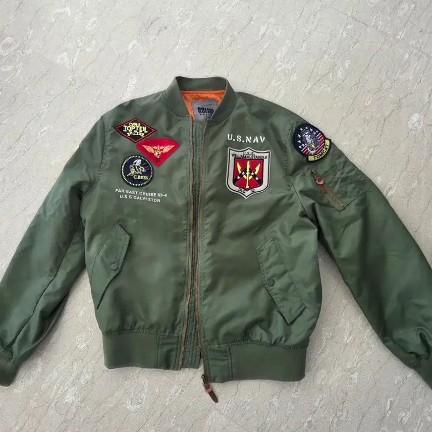 [BUNJANG] Military Patch Bomber Jacket Khaki / 밀리터리 패치 항공 점퍼 카키