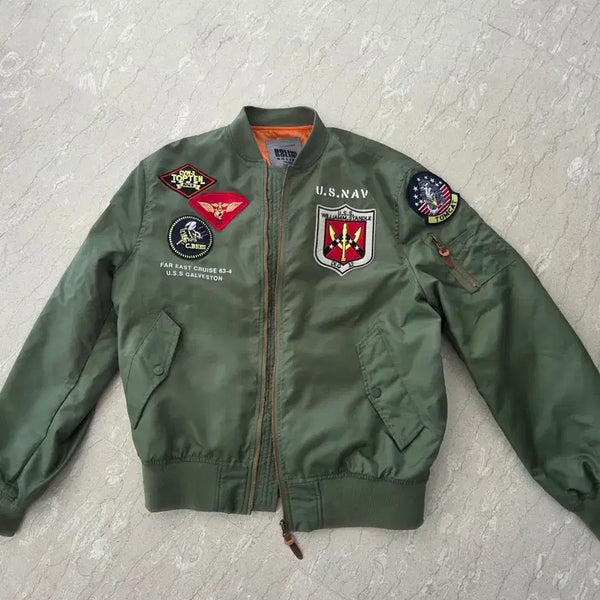 [BUNJANG] Military Patch Bomber Jacket Khaki / 밀리터리 패치 항공 점퍼 카키