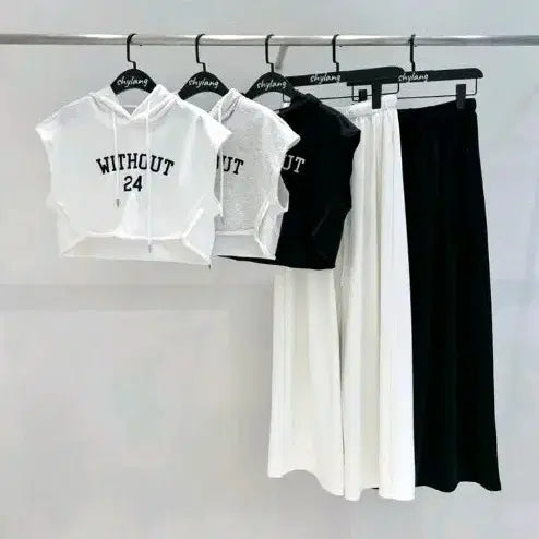 [BUNJANG] Cropped Hooded Short-Sleeve T-Shirt (White/Black) / 크롭 후드 반팔티 화이트,블랙