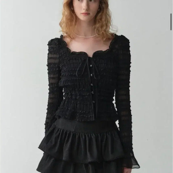 [BUNJANG] Plowm Ruffle Cardigan S Black / 플로움 러플 가디건 S 새상품(Breeze Ruffle Cardigan