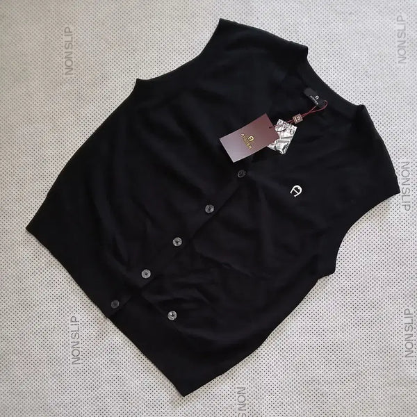 [BUNJANG] Aigner Black Sleeveless Cardigan / 아이그너 블랙 민소매 가디건