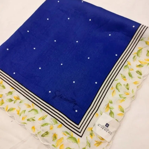 [BUNJANG] Givenchy Blue Dot Flower Handkerchief 100% Cotton / 지방시 블루 도트 플라워손수건(새상품)