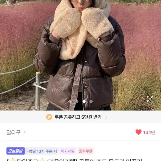 [BUNJANG] Bear Ear Hooded Scarf and Mitten Set - Brown / 곰돌이 모자 곰돌이 귀 후드 워머 목도리 벙어리 장갑 세트 브라운