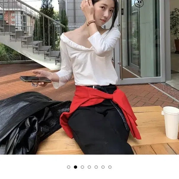 [BUNJANG] Flily Basic White 7-Sleeve T-Shirt / 프릴리 화이트 7부 티셔츠
