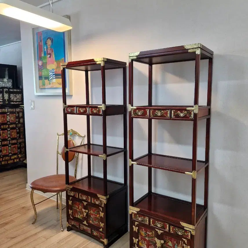 [BUNJANG] Pair of Ox Horn Lacquer Celadon Cabinets / 화각장 사단 공간장 사방탁자 한쌍 고가구 2개세트