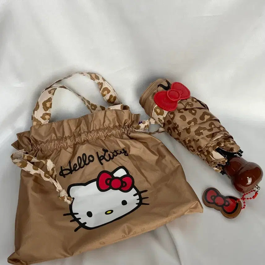[BUNJANG] Hello Kitty Leopard Pattern Umbrella with Pouch / [ 완전 신상 ]헬로키티 레오파드 양우산 조이개 파우치 포함