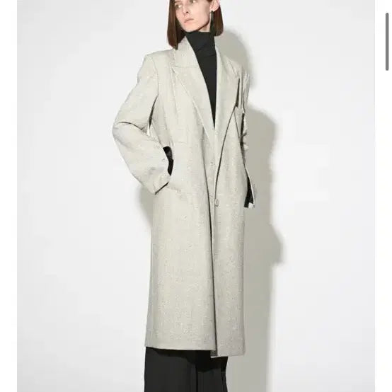[BUNJANG] Econ Button-Up Tailored Long Coat Herringbone Grey / 에콘 버튼업 테일러드 롱 코트 헤링본 그레이