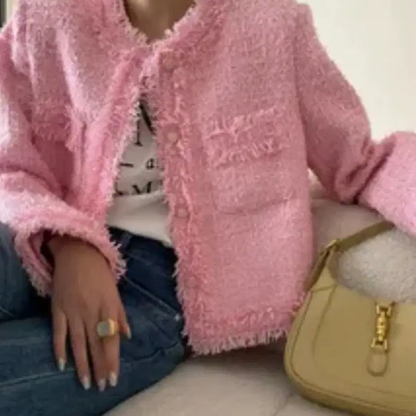 [BUNJANG] Pink Tweed Jacket (Size 44-66) / 핑크 트위드 자켓(44-마른66)