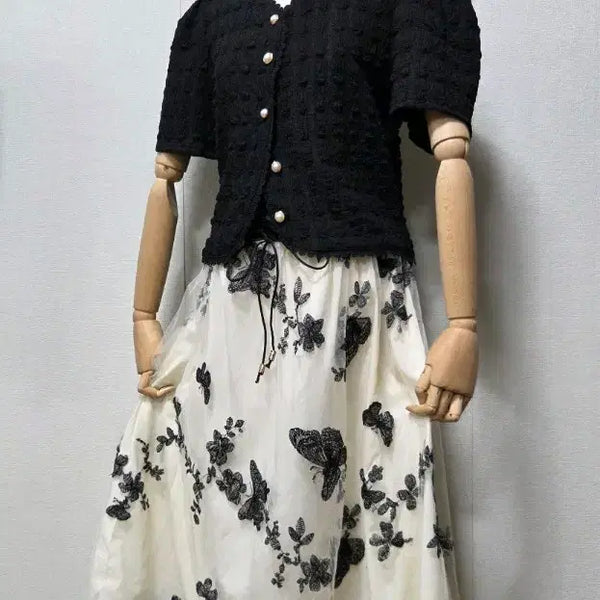 [BUNJANG] Black Cardigan & Long Tulle Skirt Set / 블랙가디건 & 롱 샤 스커트 셋업